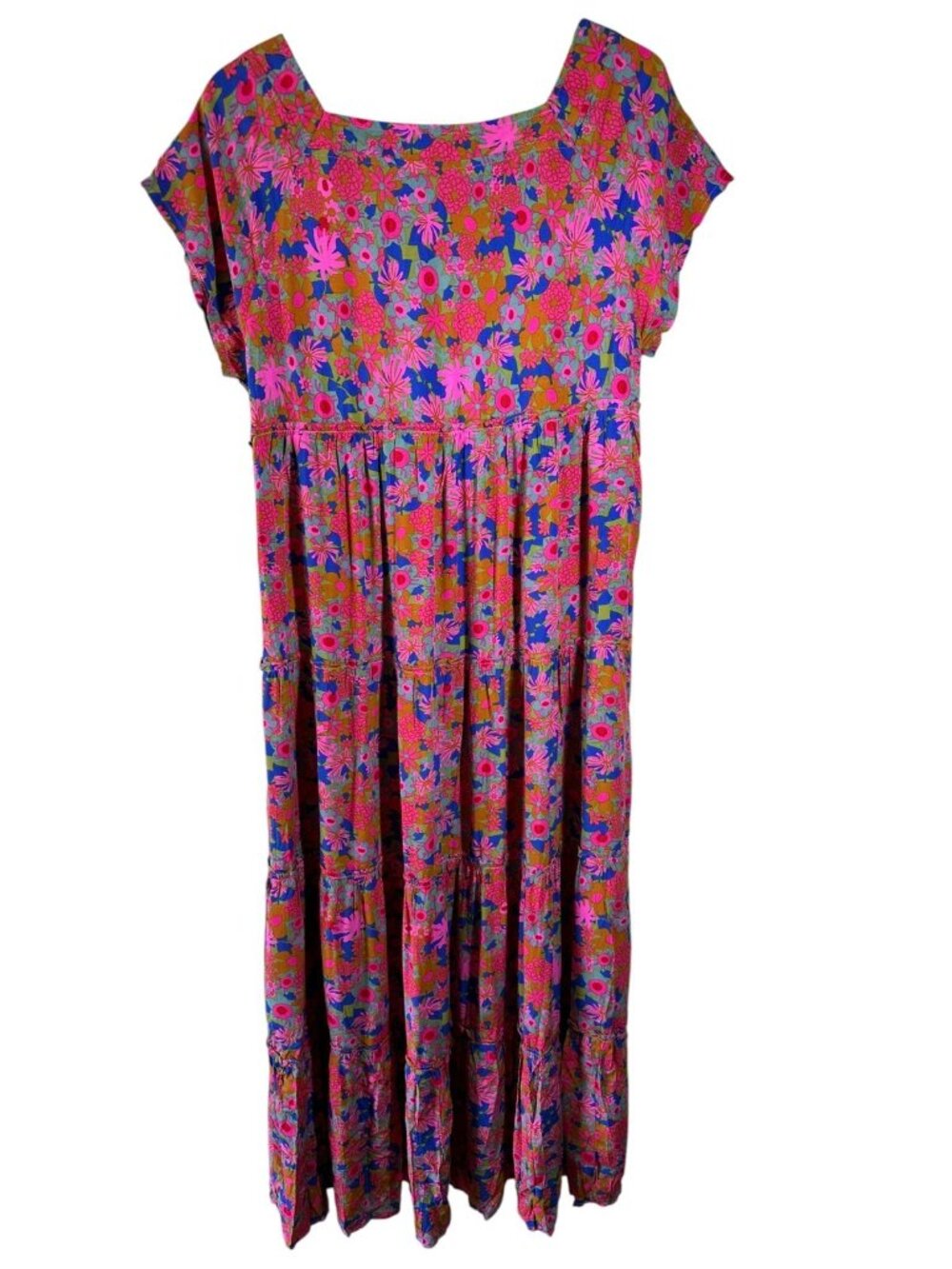 Natural Life Berkley Floral Tiered Maxi Dress Pink Blue Boho Rayon Size L - Picture 7 of 7